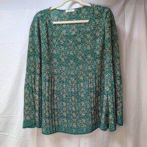 Max Studio Green Crepe Floral Blouse 1X NWOT